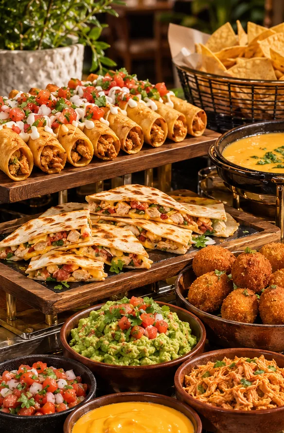 Estación mexicana: taquitos, quesadillas, croquetas y nachos