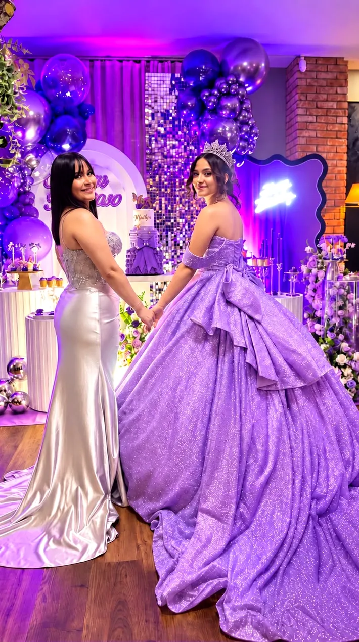 Quinceañera en un montaje decorado en Farah